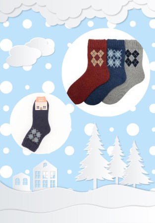 暖呼呼加絨菱格紋休閒襪C00022