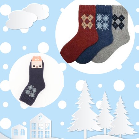 暖呼呼加絨菱格紋休閒襪C00022