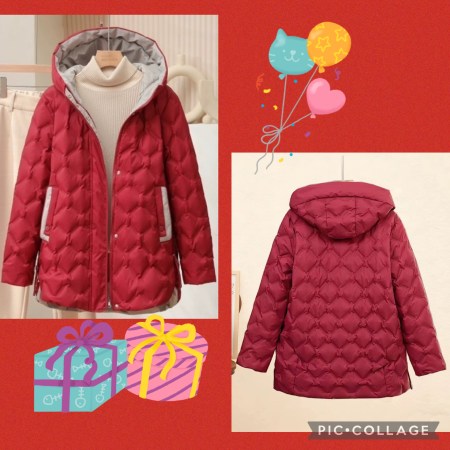 雙色側抽繩連帽羽絨外套A00019