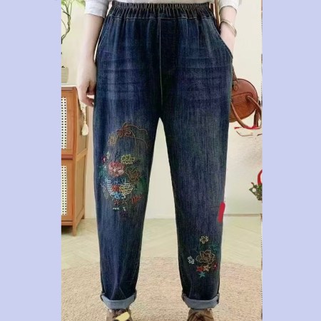 彩色繡花朵牛仔褲A00022