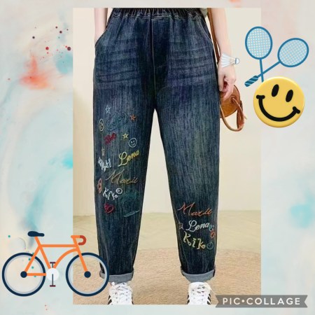 彩色繡圖案牛仔褲A00023